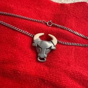 Avon Silver Bull Pendant Necklace